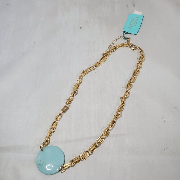 Spring Street by Nordstrom sea green color quartz stone with gold chain necklace - Picture 3 of 6